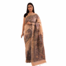 Hand painted Madhubani tussar silk saree Radha Krishna (Beige)