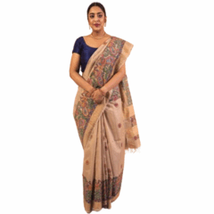 (Beige) Radha Krishna leela in Nidhivan on the Pallu
