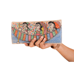 (Feather )Jute modern patterns hand painted Madhubani clutch bag
