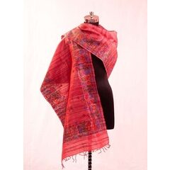DARK PINK JEEVIKA Hand Painted Madhubani Tussar Silk Stole